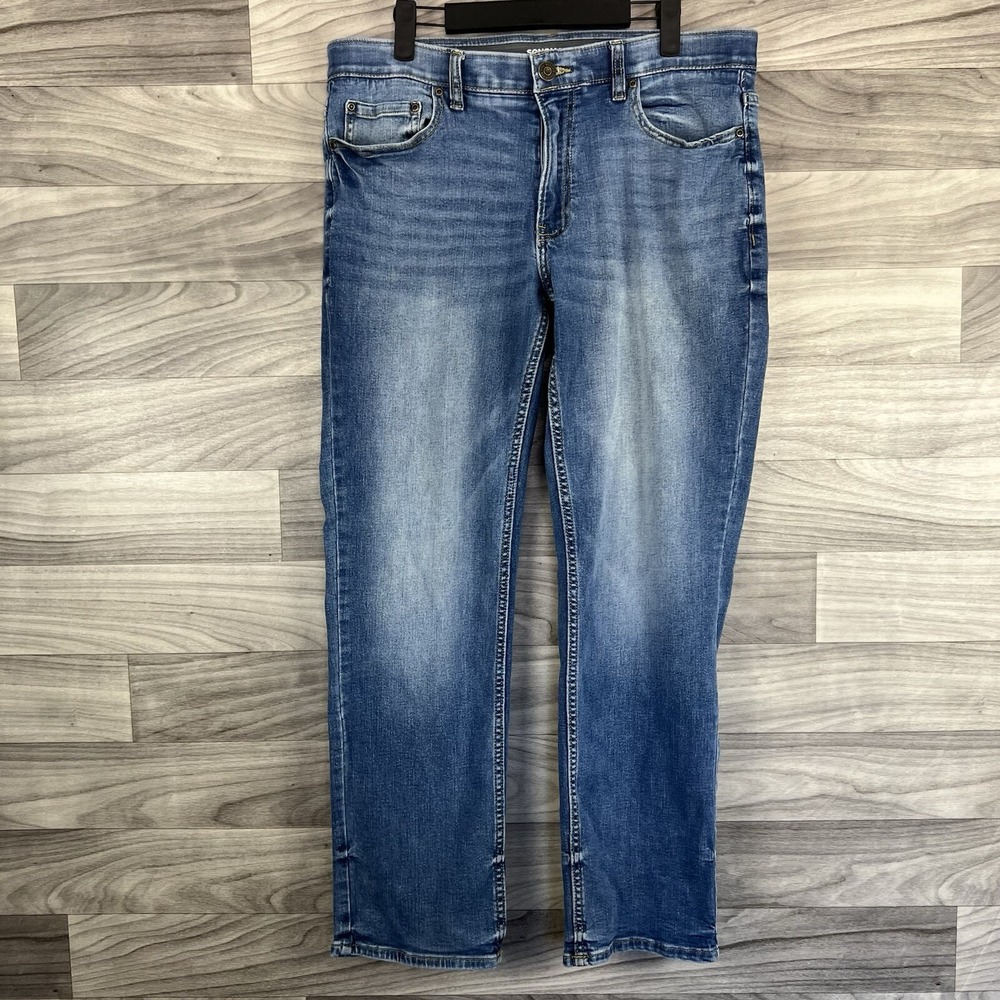 Sonoma Jeans Mens 34 Fit 33x27 Blue Straight Flexwear Mid Rise Elastic Waistband